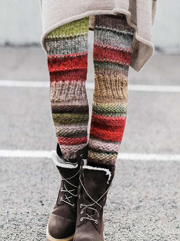 Vintage Colorblock Patchwork Cozy Knit Leggings artswardrobe