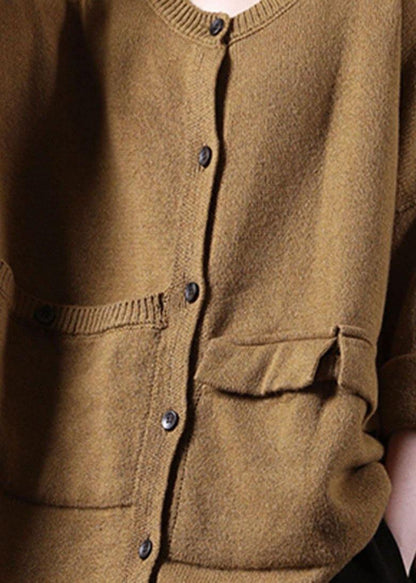 Yellow Asymmetrical Design Pockets Knit Coat