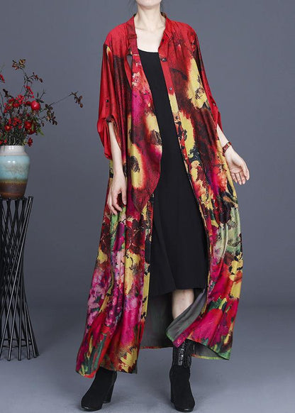 Fine Red Print Asymmetrical Design Long Summer Spring Dress