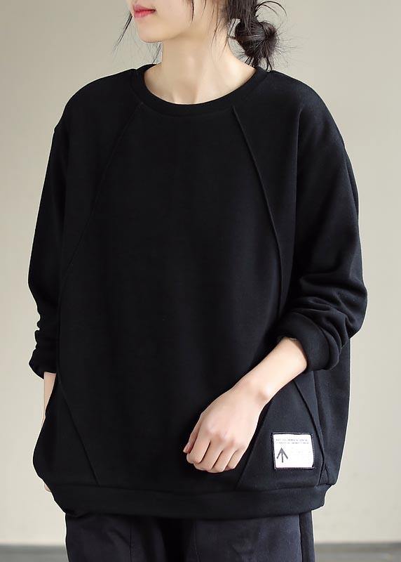 Modern Black Clothes O Neck Patchwork Silhouette Spring Blouses