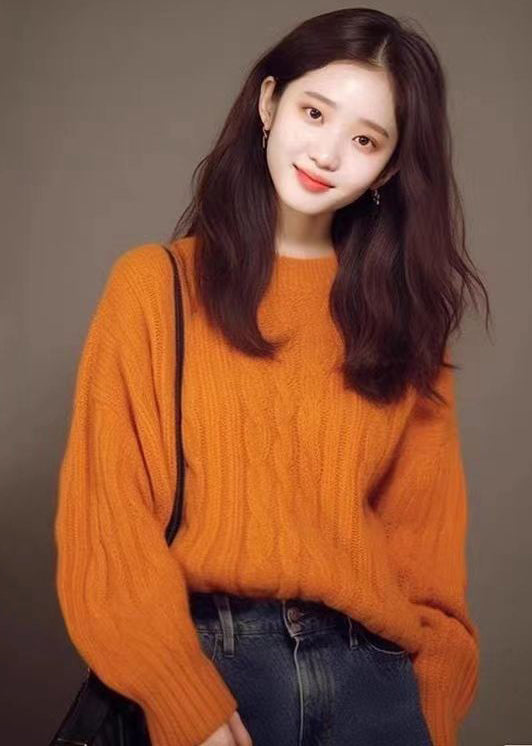 Orange O Neck Cozy Cotton Knit Sweaters Fall