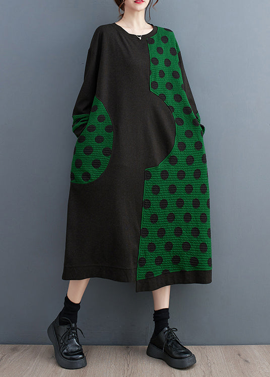 Unique Black Oversized Patchwork Cotton a Line Dresses Spring