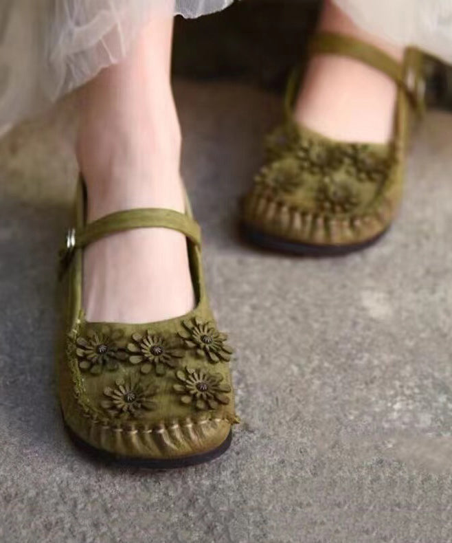 Comfortable Green Flat Feet Shoes Splicing Buckle Strap
