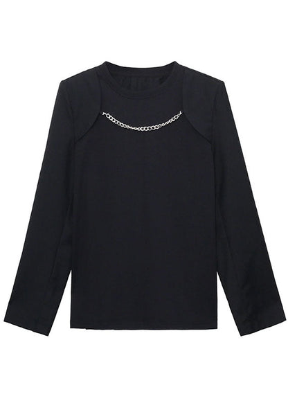 Black O-neck Loose Fall Long Sleeve Top