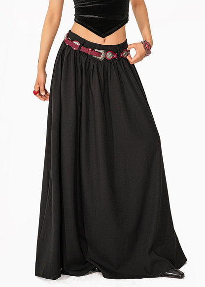 Black Elastic Waist a Line Skirt