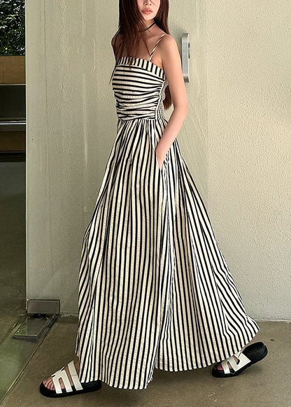 Holiday Style Black Striped Spaghetti Strap Dress Summer