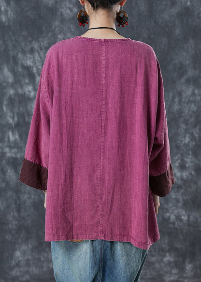 Rose Oversized Patchwork Linen Blouses Spring