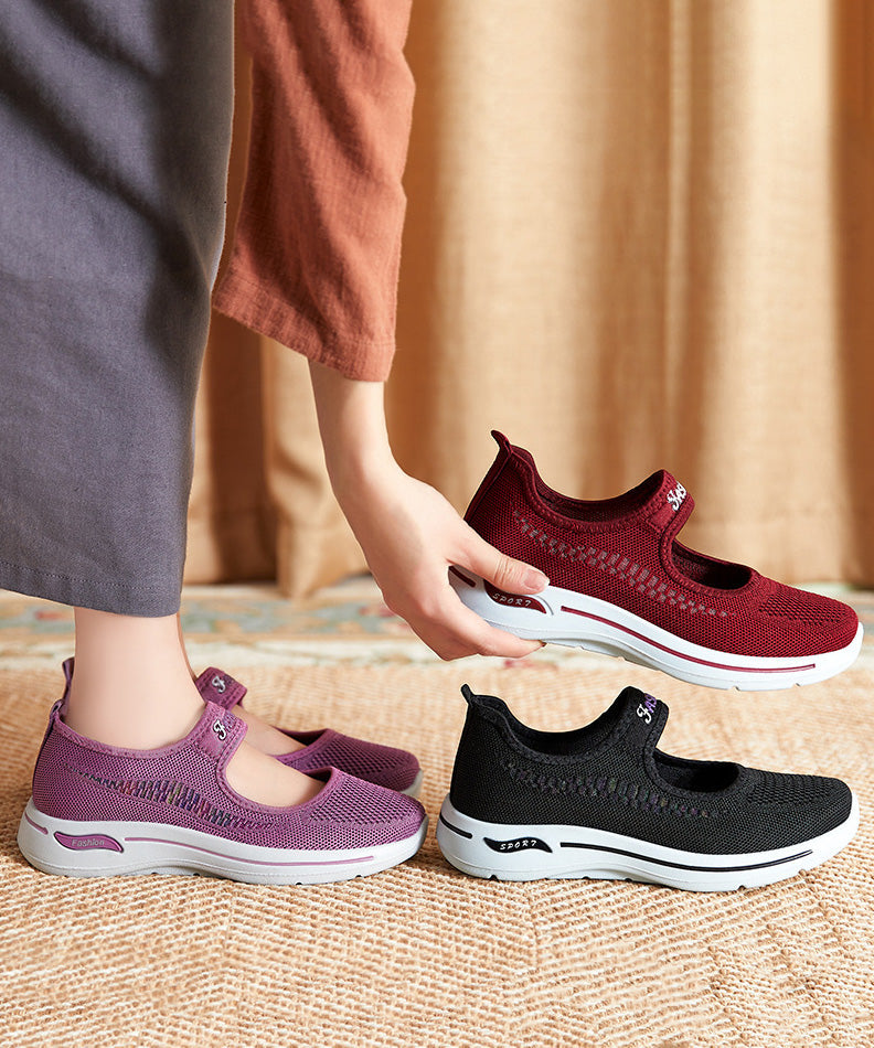 Purple Breathable Mesh Splicing Flat Shoes