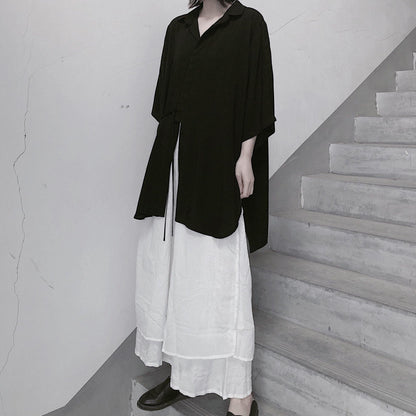 Diy Lapel Batwing Sleeve Blouses for Photography Black Top