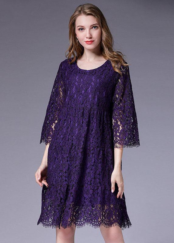 French Purple Half Sleeve Spring Vacation Dresses Half Sleeve