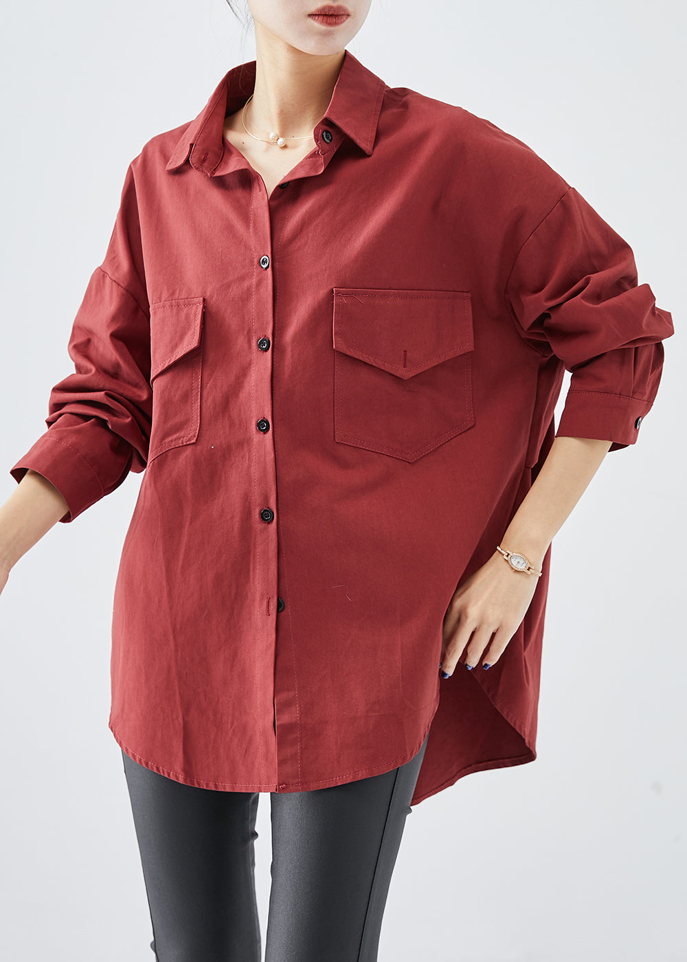 Mulberry Oversized Pockets Cotton Shirt Fall