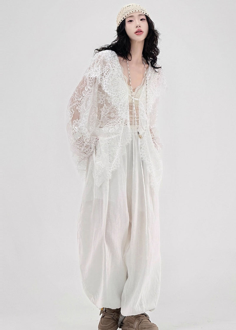 White Oversized Hollow Out Lace Upf 50+ Cardigan Spring