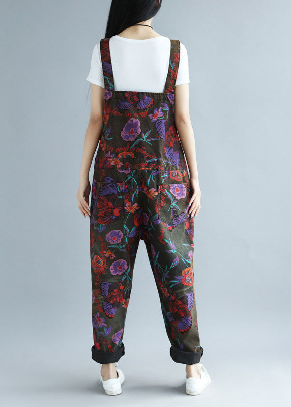 Black Oversized Butterfly Print Ripped Cotton Overalls Jumpsuit Spring