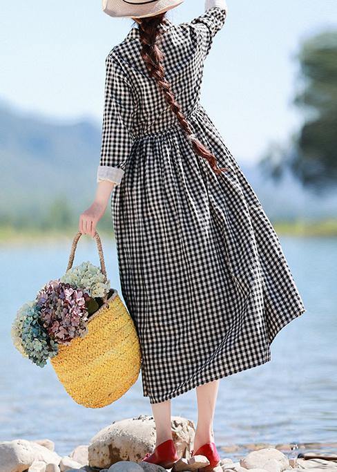 Diy Lapel Drawstring Spring Clothes Photography Black Plaid Dresses