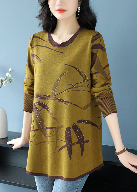 New Coffee O-neck Print Zircon Knit Sweaters Spring