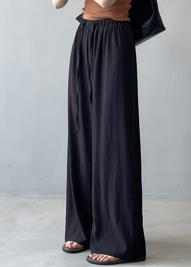 Beige Drawstring Draping Cotton Straight Pants Fall