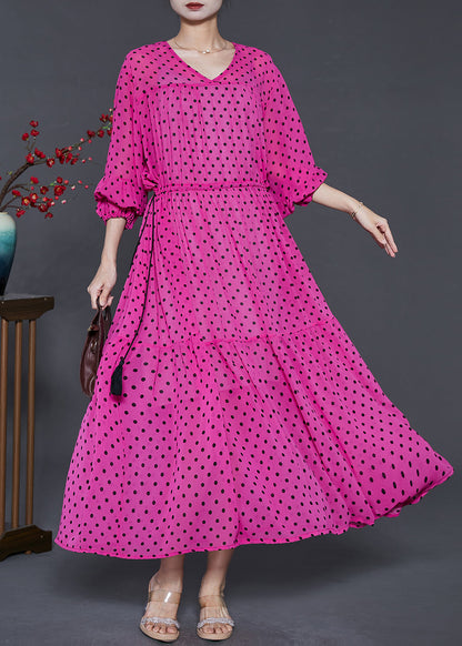 French Rose Cinched Print Chiffon Robe Dresses Summer