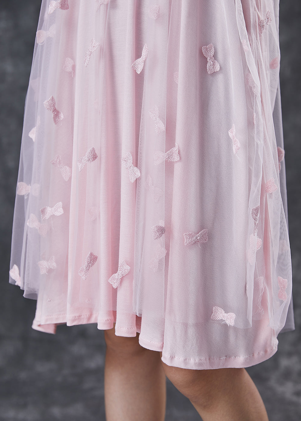 Pink Bow Square Collar Tulle Maxi Dresses Spring