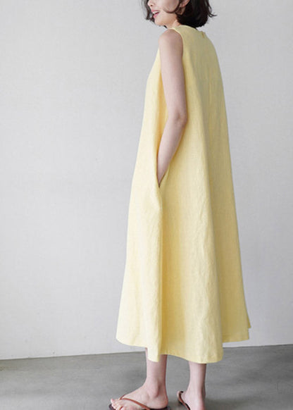 Yellow O-neck Long Slip Dresses Summer