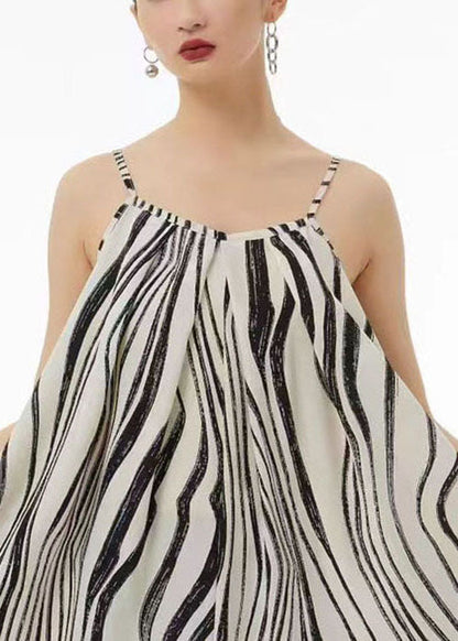 White Zebra Pattern Wide Leg Chiffon Spaghetti Strap Jumpsuit Summer