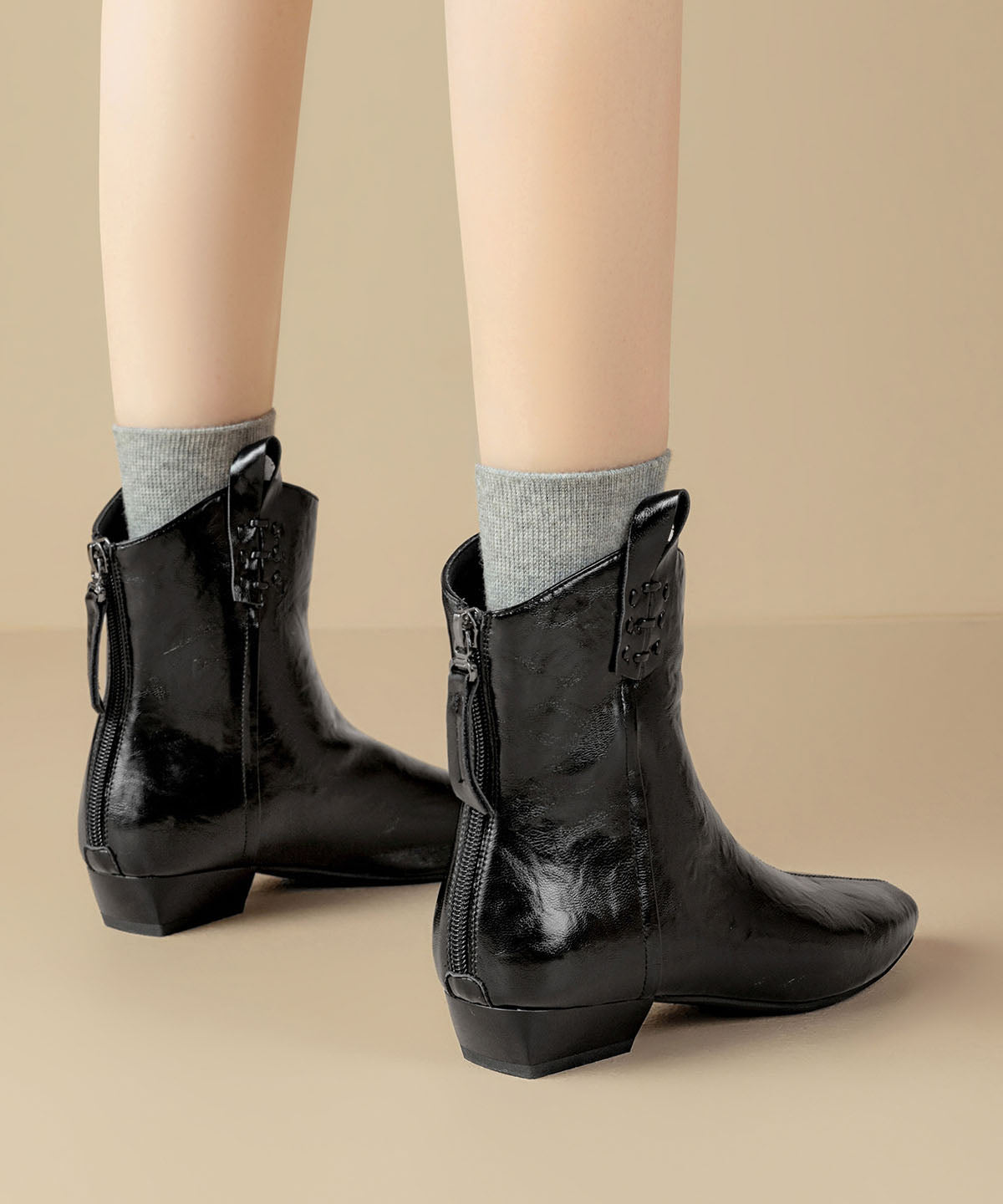 Black Chunky Faux Leather Splicing Boots