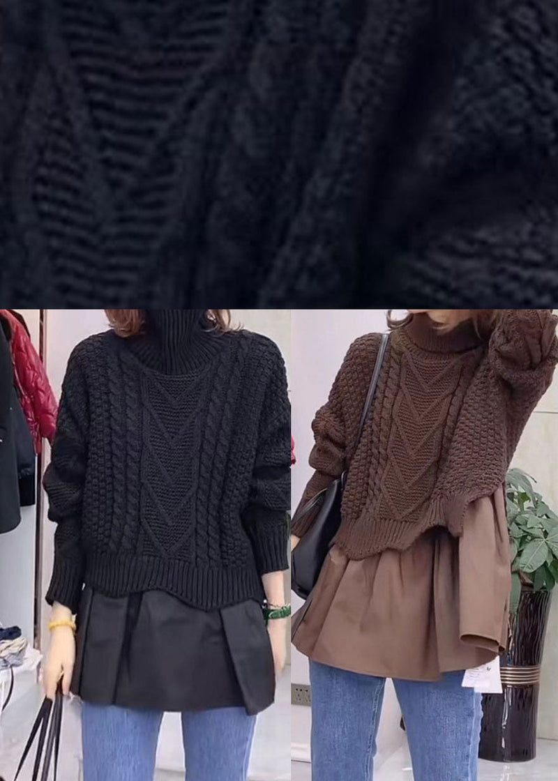 Black Turtle Neck Knit Sweater Tops Winter