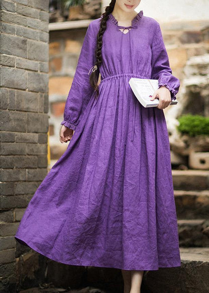 O Neck Ruffles Spring Dress Neckline Purple Maxi Dresses