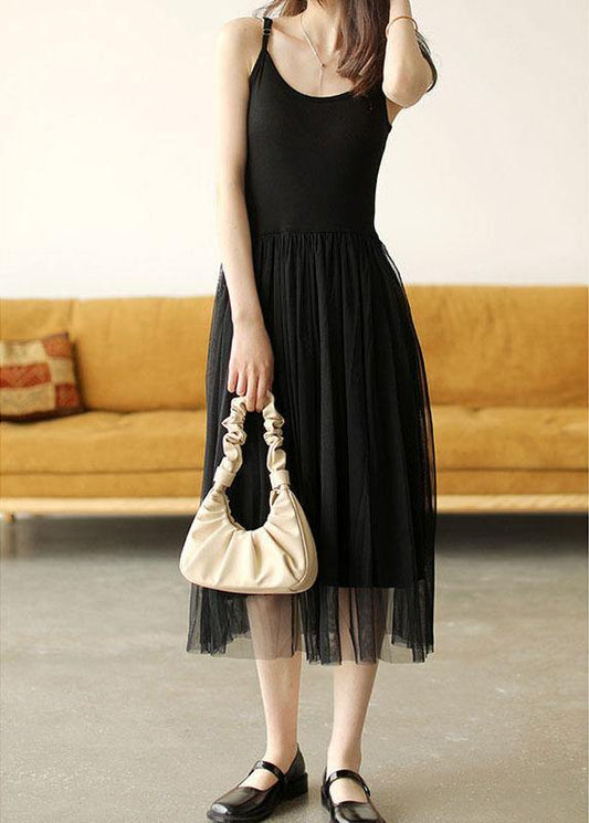 Black Tulle Patchwork a Line Sleeveless Fall Dress