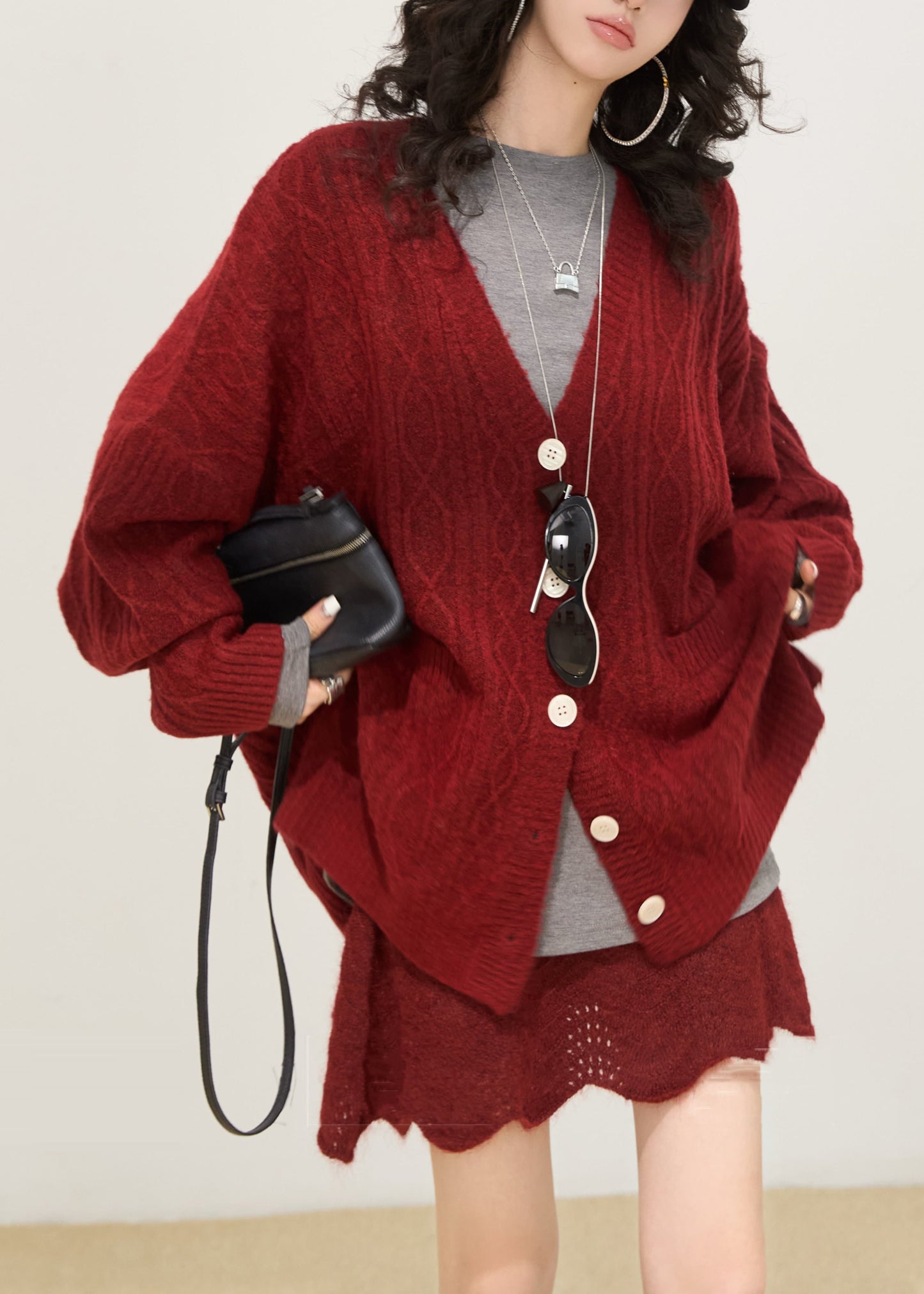 Mulberry Oversized Pockets Knit Cardigan Winter