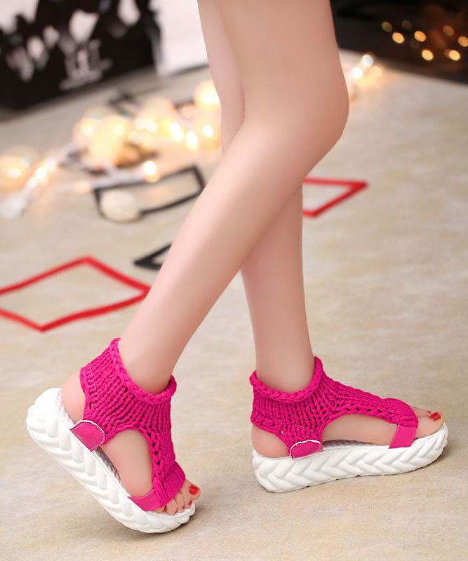 Handmade Rose Splicing Peep Toe Platform Sandals Knit Fabric