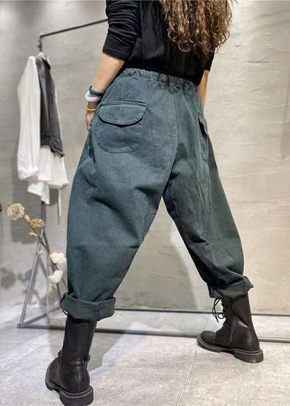Yellow Elastic Waist Pockets Tie Waist Fall Pants