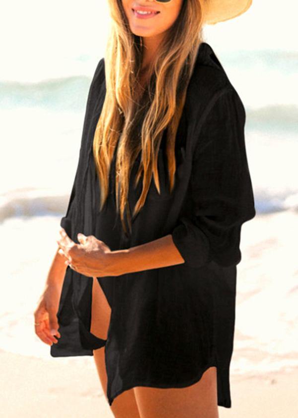Diy Black Button Long Sleeve Shirt Tops
