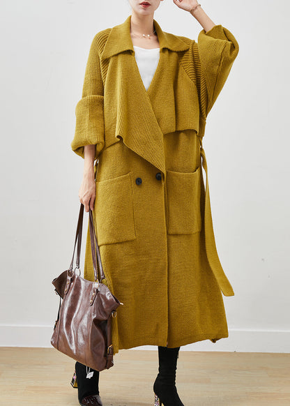 Yellow Notched Pockets Warm Knit Trenchs Spring