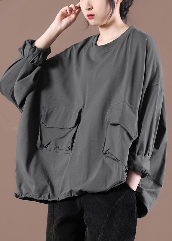 Gray Cinched Pockets Loose Sweatshirts Top