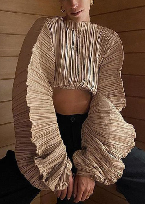Unique Black Wrinkled Cotton Top Long Sleeve