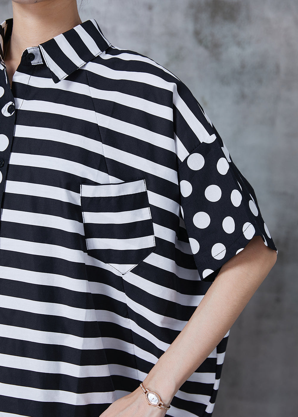 Black Asymmetrical Patchwork Cotton Top Summer