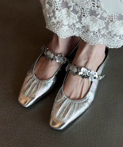Stylish Silver Faux Leather Splicing Slide Sandals