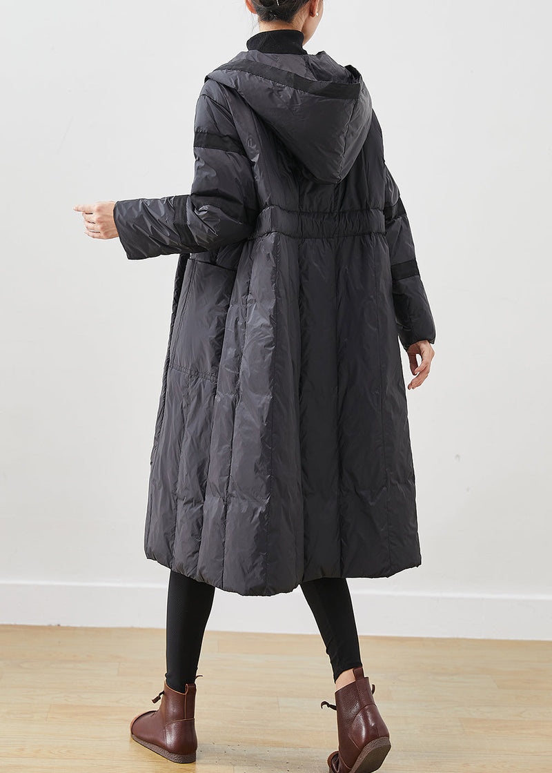 Black Oversized Tie Waist Duck Down Down Coats Winter