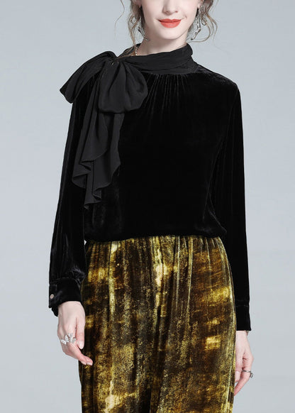 Black Bow Silk Velour Top Winter