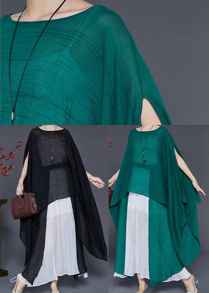 Black Asymmetrical Design Chiffon Long Tops Summer