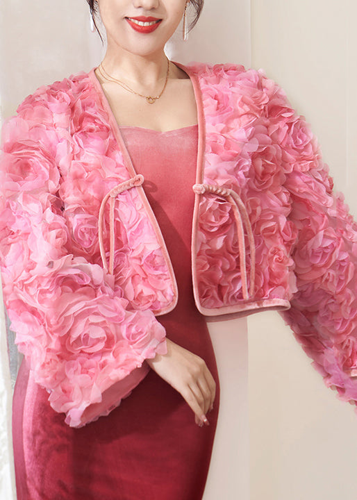 Pink Tasseled Patchwork Tulle Coats Fall
