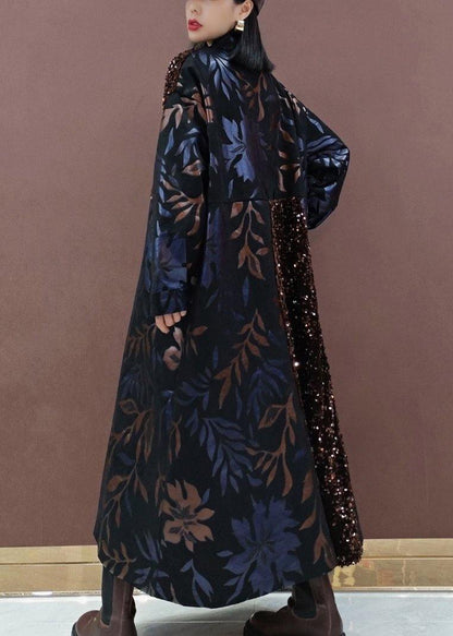 Natural Lapel Patchwork Spring Clothes Ideas Black Sequined Maxi Dress