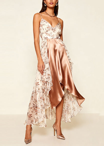 White Asymmetrical Patchwork Print Chiffon Holiday Beach Dress Summer