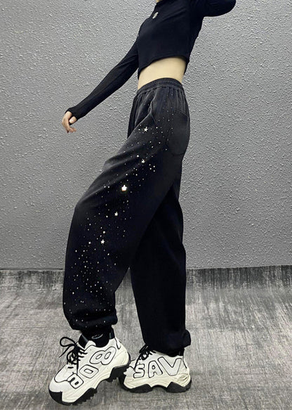 Black Pockets Zircon Warm Fleece Sport Pants Fall