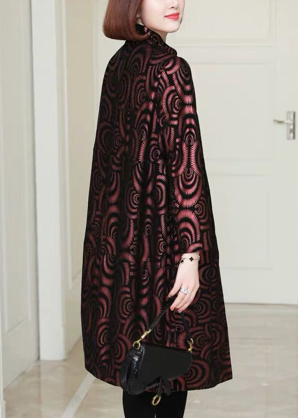 Red Pockets Print Patchwork Sheepskin Coats Fall
