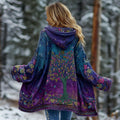 Comstylish Women's Tree Of Life Floral Gradient Cozy Pocket Hooded Cardigan