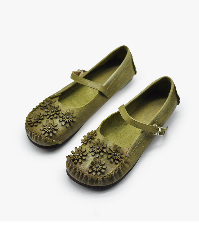 Comfortable Green Flat Feet Shoes Splicing Buckle Strap