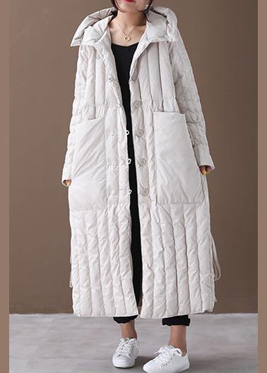 - Winter Overcoat Beige Hooded Large Pockets Coat