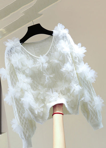 White O-neck Cotton Knit Sweater Winter