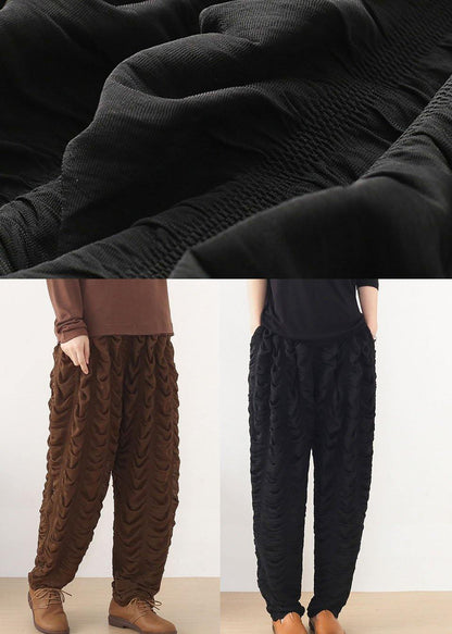 Black Wrinkled Elastic Waist Fall Harem Pants
